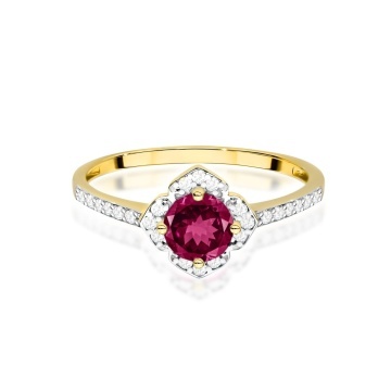Inel Aur 14K cu Rhodolite 0.60 ct si Diamante Naturale 0.13 ct - Img 2