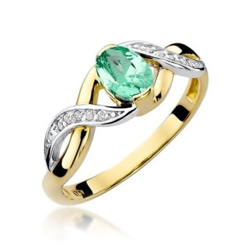 Inel Aur 14K cu Smarald 0.40 ct si Diamante Naturale 0.05 ct - Img 1