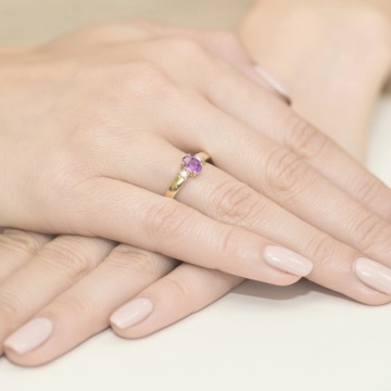 Inel Aur 9K cu Ametist 0.40 ct si Diamante Naturale 0.08 ct - Img 4