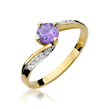 Inel Aur 9K cu Ametist 0.50 ct si Diamante Naturale 0.05 ct - Img 1