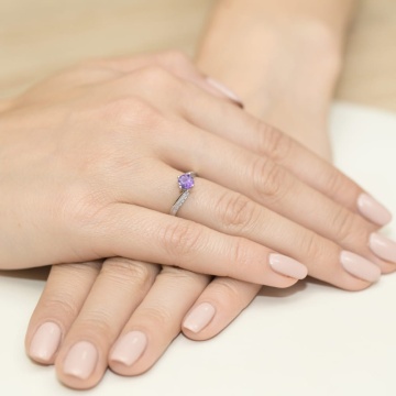 Inel Aur 9K cu Ametist 0.50 ct si Diamante Naturale 0.05 ct - Img 6