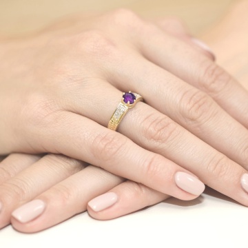 Inel Aur 9K cu Ametist 0.50 ct si Diamante Naturale 0.08 ct - Img 4