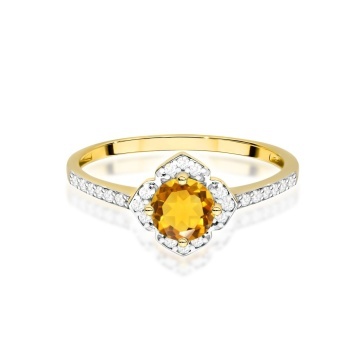 Inel Aur 9K cu Citrin 0.50 ct si Diamante Naturale 0.13 ct - Img 2