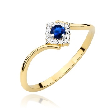 Inel Aur 9K cu Safir 0.15 ct si Diamante Naturale 0.06 ct