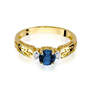 Inel Aur 9K cu Safir 0.50 ct si Diamante Naturale 0.02 ct - Img 2