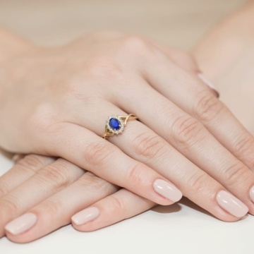 Inel Aur 9K cu Safir 0.70 ct si Diamante Naturale 0.12 ct - Img 4