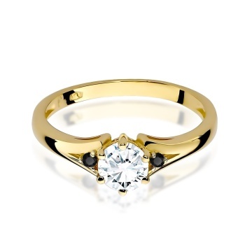Inel Aur 9K cu Safir Alb 0.60 ct si Diamante Naturale Negre 0.03 ct - Img 2