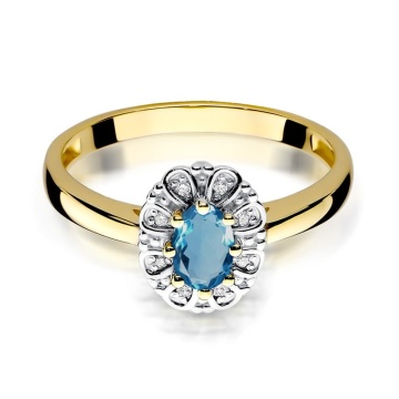 Inel Aur 9K cu Topaz London Blue 0.50 ct si Diamante Naturale 0.07 ct - Img 2