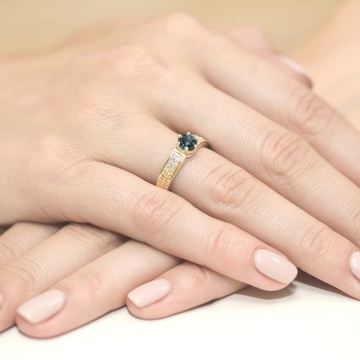 Inel Aur 9K cu Topaz London Blue 0.50 ct si Diamante Naturale 0.08 ct - Img 4
