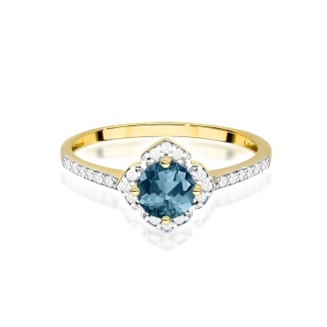 Inel Aur 9K cu Topaz London Blue 0.50 ct si Diamante Naturale 0.13 ct - Img 2