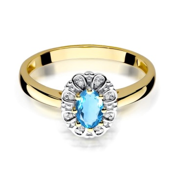 Inel Aur 9K cu Topaz Swiss 0.50 ct si Diamante Naturale 0.07 ct - Img 2