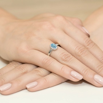 Inel Aur 9K cu Topaz Swiss 0.50 ct si Diamante Naturale 0.08 ct - Img 8