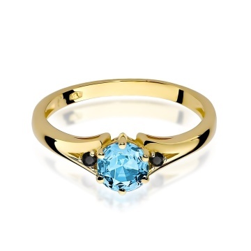 Inel Aur 9K cu Topaz Swiss 0.50 ct si Diamante Naturale Negre 0.03 ct - Img 2