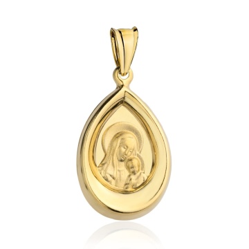 Medalion Lacrima Aur 14k cu Maica Sfanta si Iisus Hristos - Img 2