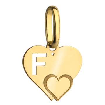 Pandantiv Aur 14k cu Inimioare si Litera F, 10x 15mm - Img 2