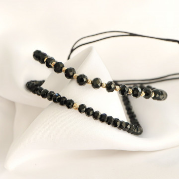 Bratara Black Only 2 in 1 cu cristale de sticla in 2 dimensiuni si bilute din aur 14k - Img 2