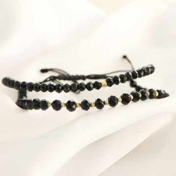 Bratara Black Only 2 in 1 cu cristale de sticla in 2 dimensiuni si bilute din aur 14k - Img 3