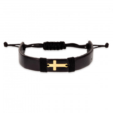Bratara Cross din AUR 14K si Piele Naturală