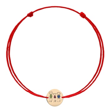 Bratara cu snur si banut 12mm din aur 14k personalizat cu copii si initiale