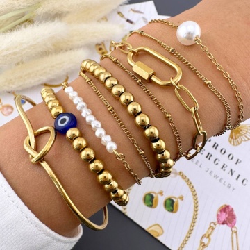 Bratara Dubla Pearlify din Inox placat cu AUR 18K - Img 2