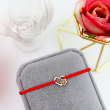 Bratara Heart Collection cu snur si inimioara cu floricica din aur 14k - Img 2