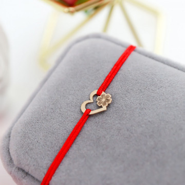 Bratara Heart Collection cu snur si inimioara cu floricica din aur 14k - Img 4