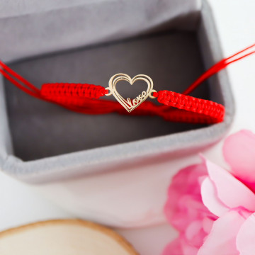 Bratara Love and Heart cu snur si inimioara din aur 14k. - Img 4