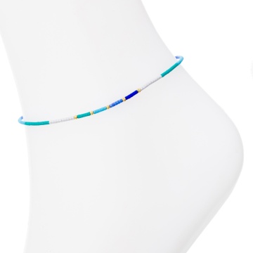 Brățară reglabila pentru picior / glezna Blue Summer cu miyuki si bilute din aur 14k - Img 2