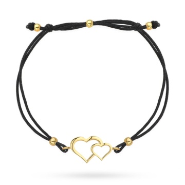 Bratara Snur Neagra cu Inimioare- Aur 14k - Img 3