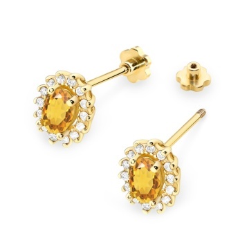 Cercei Aur 14K cu Citrin 0.60 ct si Diamante Naturale 0.24 ct Filet cu Protectie - Img 2