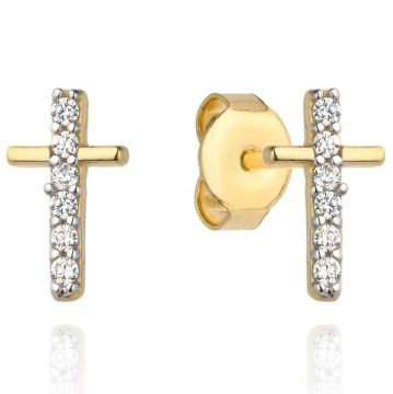 Cercei Aur 14k cu Cruciulita si Zirconii Albe - Img 2