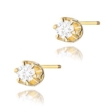Cercei Aur 14K cu Diamant Natural 0.08 ct Filet cu Protectie