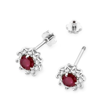Cercei Aur 14K cu Rubin 0.15 ct si Diamante Naturale 0.17 ct Filet cu Protectie - Img 4