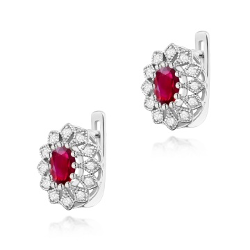 Cercei Aur 14K cu Rubin 0.60 ct si Diamante Naturale 0.21 ct - Img 2