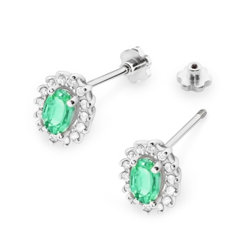 Cercei Aur 14K cu Smarald 0.40 ct si Diamante Naturale 0.24 ct Filet cu Protectie - Img 5