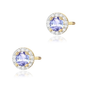 Cercei Aur 14K cu Tanzanit 0.50 ct si Diamante Naturale 0.24 ct Filet cu Protectie
