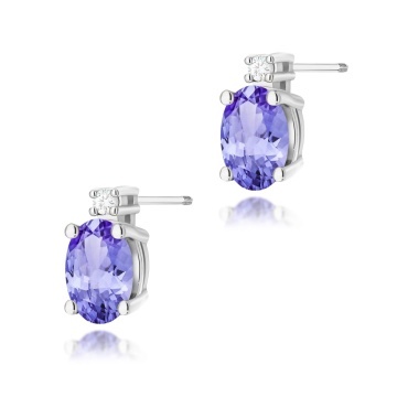 Cercei Aur 14K cu Tanzanit 0.70 ct si Diamante Naturale 0.03 ct Filet cu Protectie - Img 4