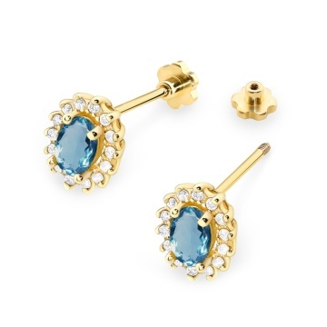 Cercei Aur 14K cu Topaz London Blue 0.50 ct si Diamante Naturale 0.24 ct Filet cu Protectie - Img 2