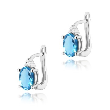 Cercei Aur 14K cu Topaz Swiss 0.90 ct si Diamante Naturale 0.05 ct - Img 3
