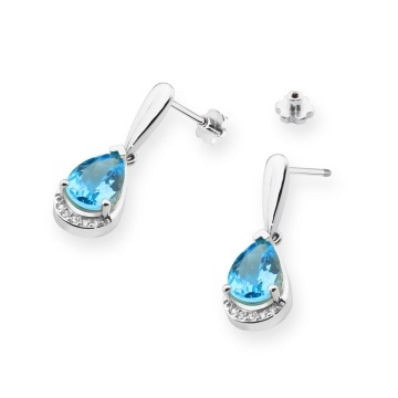 Cercei Aur 14K cu Topaz Swiss 1.40 ct si Diamante Naturale 0.05 ct Filet cu Protectie - Img 4