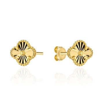 Cercei Aur 14K Trifoi Diamantat 8mm - Eleganță Clasic