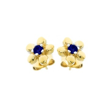 Cercei Aur 8K cu Zirconiu Albastru, Model Floral