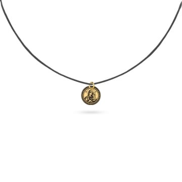 Choker cu Șnur Negru și Bănuț din Aur 14K cu Maica Domnului