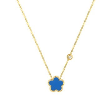 Colier Blue Flower Crystal din Inox placat cu AUR