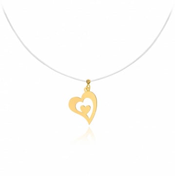 Colier cu fir transparent si inimioara Casual din AUR 14K
