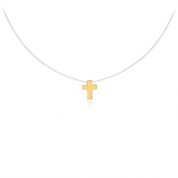 Colier cu fir transparent si pandantiv Cruce din AUR 14K