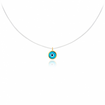 Colier cu fir transparent si pandantiv Ochi de Deochi Turcesc din AUR 14K