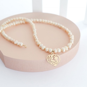 Colier cu Perle de cultura si 10 bilute 2mm din aur 14k - Img 2