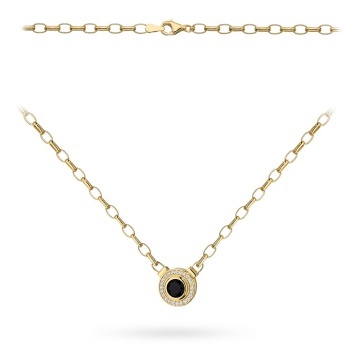 Colier cu zale de aur 14k cu o piatră neagră într-un cadru de zirconiu cubic - Img 2