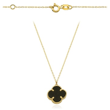 Colier din Aur 14k cu Trifoi Negru - 42cm+3cm - Img 3